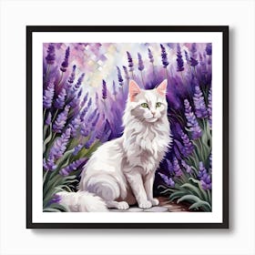 White Turkish Cat In Lavender Art Print