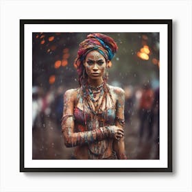 Painterly Woman In The Rain Art Print
