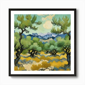 Olive Trees With The Alpilles In The Background, Vincent Van Gogh Art Print Art Print