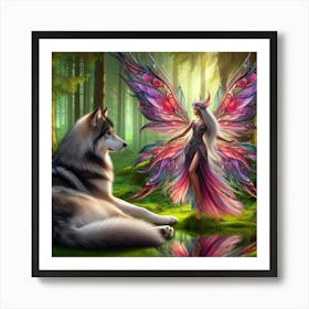 Fairy And Wolf  Art Print