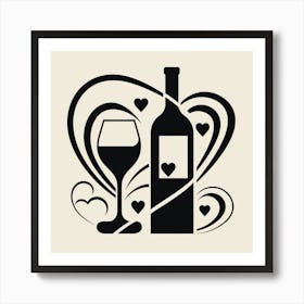 Simple Graphic Design Wine Bottle And Wine Art Print