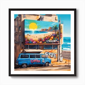 Coffee Bar Billboard Beckoning By The Sea Shore Art Print