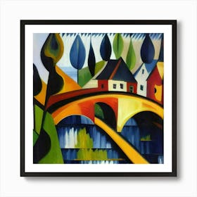 Bridge over the river surrounded by houses 10 Art Print