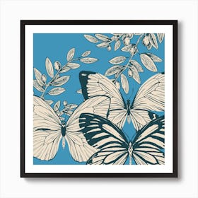 Butterfly On Blue Background Art Print