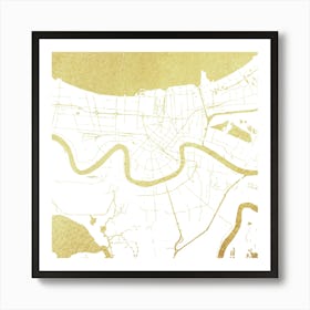 New Orleans Gold And White Street Map Art Print