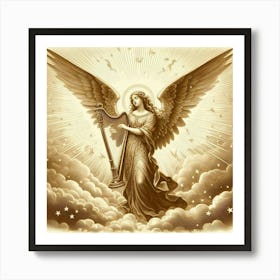 Angel With Harp Art Print