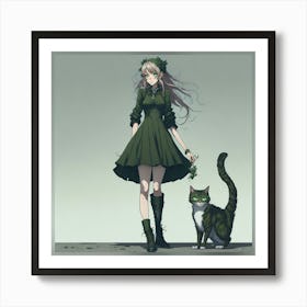 Anime Girl And Cat Art Print