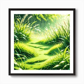 Grass Path In The Forest Art Print