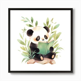 Watercolor Panda Reading A Book Art Print