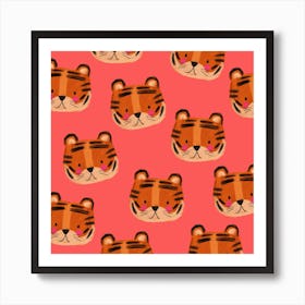 Tiger Pattern Pink Square Art Print
