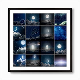 Collage Of Moon And Clouds Art Print