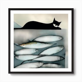 Back Cat And Sardines Art Print