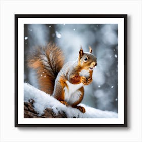 Squirrel In The Snow 3 Art Print