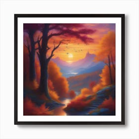 Sunset In The Woods 1 Art Print