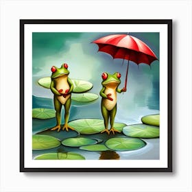 Rainy Day Frogs Art Print