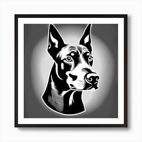 Doberman Pinscher, Black and white illustration, Dog drawing, Dog art, Animal illustration, Pet portrait, Realistic dog art Art Print