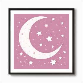 Pink Moon and Stars for Nursery Art Print