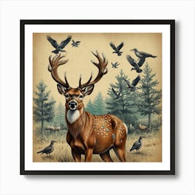 Deer In The Woods 41 Art Print