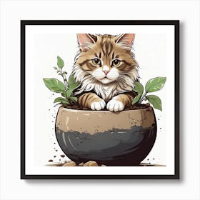 Cat In A Pot Art Print