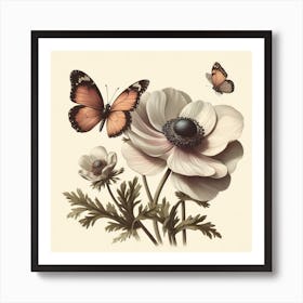 Anemones And Butterflies Art Print