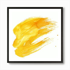 Yellow Paint Brush Stroke On White Background Art Print