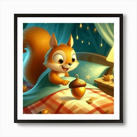 Squirrel In Bed WALL Art 1 Art Print