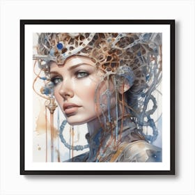 Woman With A Machine Head Art Print