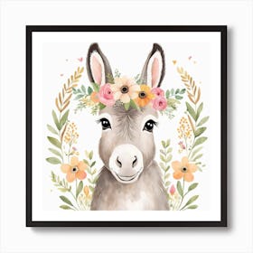 Floral Baby Donkey Nursery Illustration (28) Art Print