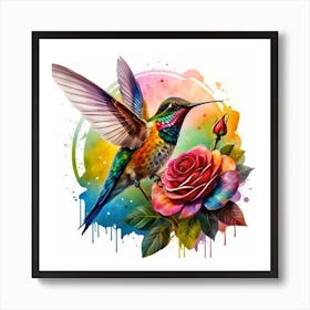 Hummingbird And Rose Art Print