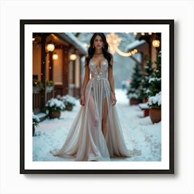 Beautiful Woman In A Winter Dress 1 Art Print