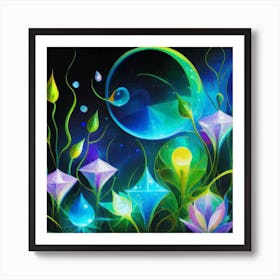 Abstract oil painting: Water flowers in a night garden 9 Art Print