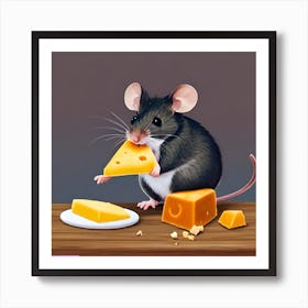 Surrealism Art Print | Mouse Holds Cheese Wedge Art Print