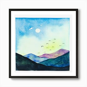 Watercolor Mountain Sunset Art Print