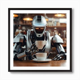 Robot Drinking Coffee Art Print