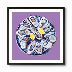 Oysters On A Plate Purple Square Art Print