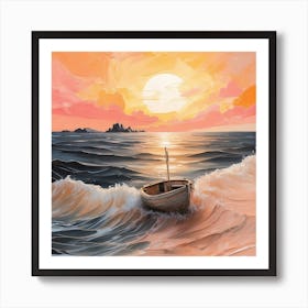 Sunset Boat Canvas Print Art Print