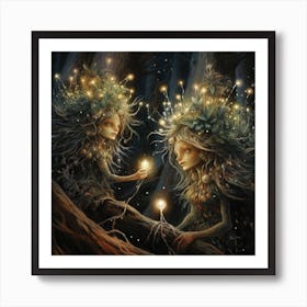 Two Fairies In The Forest Art Print