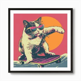 Skateboard Cat 3 Art Print