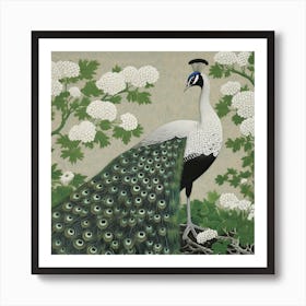 Ohara Koson Inspired Bird Painting Peacock 2 Square Art Print