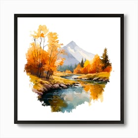 Autumn Landscape Watercolor Painting Art Print