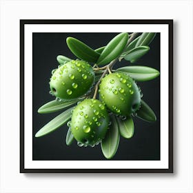 Olive Branch With Water Droplets Art Print