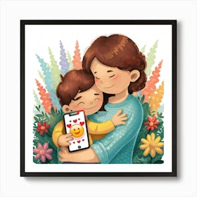 Mother And Son Hugging Art Print