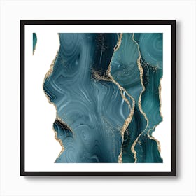 Teal & Gold Glitter Agate Texture 08 Art Print