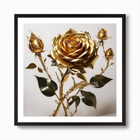 Dreamshaper V7 A Twisted Golden Rose With A Stem And Leaves Th 2 Art Print