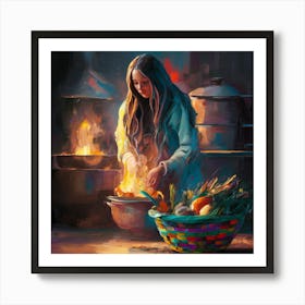 Woman Cooks Art Print