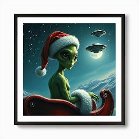 Alien Santa with Ufos Art Print