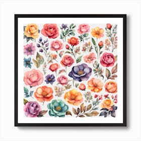 Watercolor Flowers Set Print Art Print