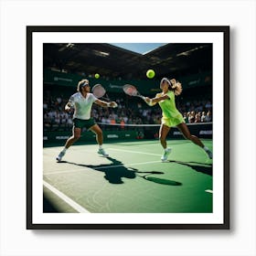 Tennis Match Captured In Mid Action Players Frozen Mid Swing With Rackets Poised To Strike Sunligh (1) 2 Art Print