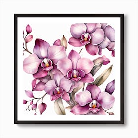 Pattern with mauve Orchid flowers Art Print