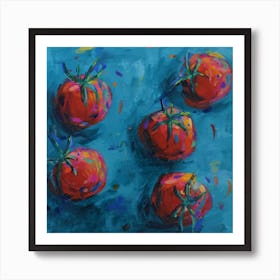 Cherry Tomatoes Red In Blue Square Art Print